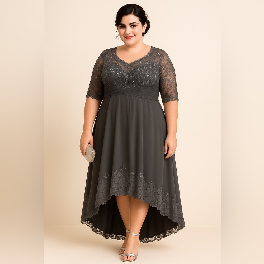 NWOT Gray Lace Evening Gown
